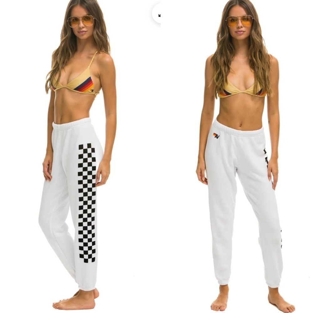 Aviator Nation CHECK LEG SWEATPANTS - WHITE size S